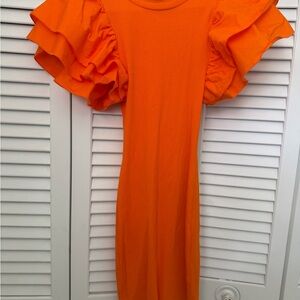 Zara Bright Orange Ribbed Crewneck Top